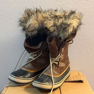 Brown Fur Trimmed Sorel Winter Boots